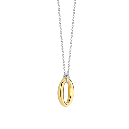 TI SENTO - COLLANA PENDENTE OVALE ARGENTO DORATO E ZIRCONI