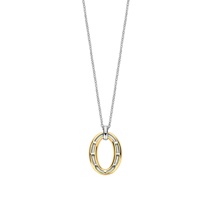 TI SENTO - COLLANA PENDENTE OVALE ARGENTO DORATO E ZIRCONI