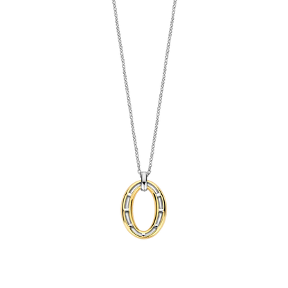 TI SENTO - COLLANA PENDENTE OVALE ARGENTO DORATO E ZIRCONI