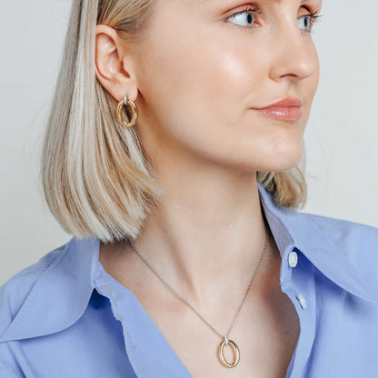 TI SENTO - COLLANA PENDENTE OVALE ARGENTO DORATO E ZIRCONI