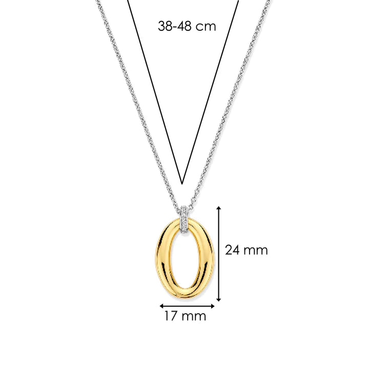 TI SENTO - COLLANA PENDENTE OVALE ARGENTO DORATO E ZIRCONI