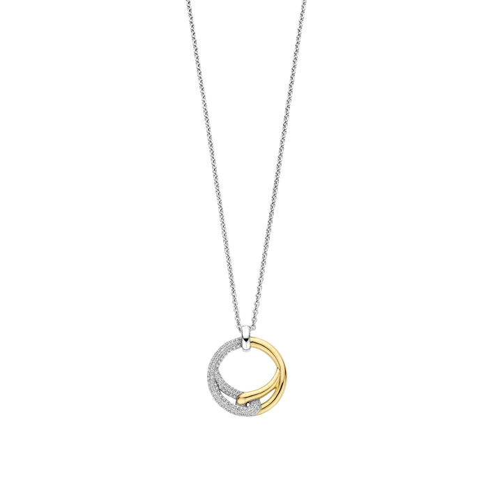 TI SENTO - COLLANA CON PENDENTE INTRECCIO ARGENTO DORATO E ZIRCONI BIANCHI