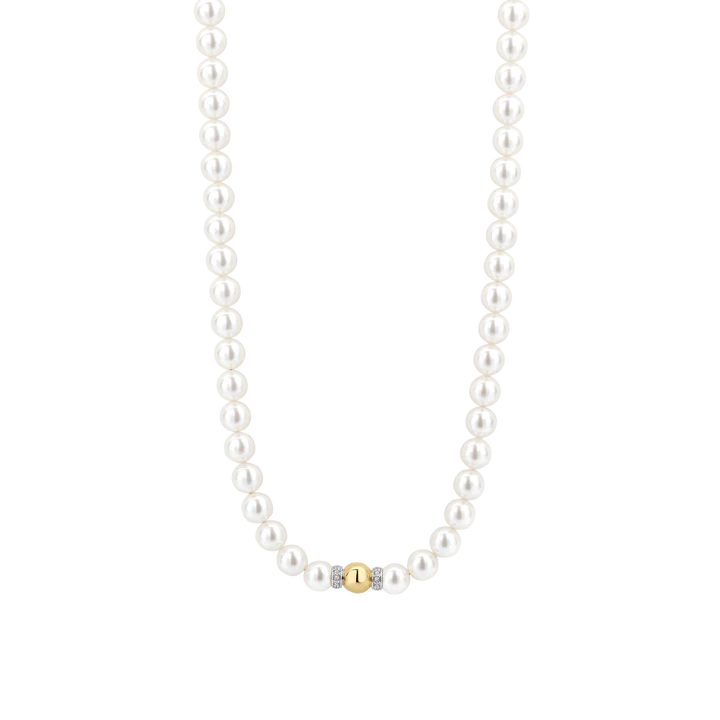 TI SENTO - COLLANA GIROCOLLO PERLE E CENTRALE IN ARGENTO DORATO E ZIRCONI