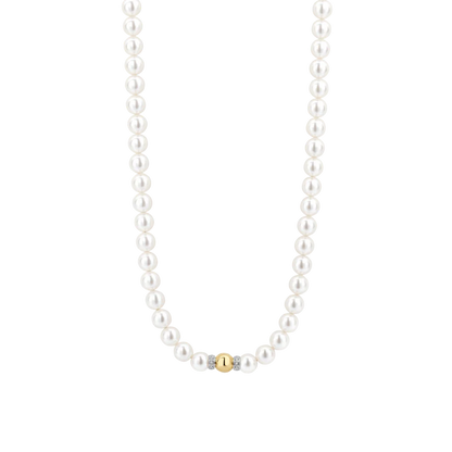 TI SENTO - COLLANA GIROCOLLO PERLE E CENTRALE IN ARGENTO DORATO E ZIRCONI