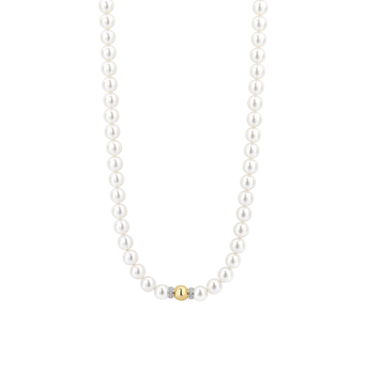 TI SENTO - COLLANA GIROCOLLO PERLE E CENTRALE IN ARGENTO DORATO E ZIRCONI