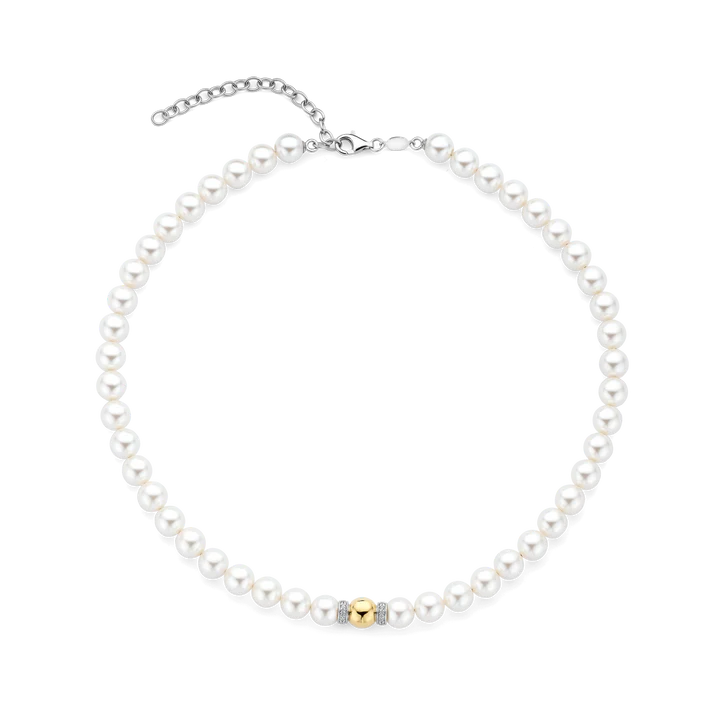 TI SENTO - COLLANA GIROCOLLO PERLE E CENTRALE IN ARGENTO DORATO E ZIRCONI