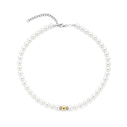 TI SENTO - COLLANA GIROCOLLO PERLE E CENTRALE IN ARGENTO DORATO E ZIRCONI