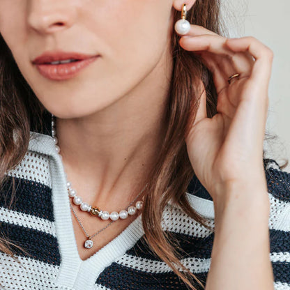 TI SENTO - COLLANA GIROCOLLO PERLE E CENTRALE IN ARGENTO DORATO E ZIRCONI