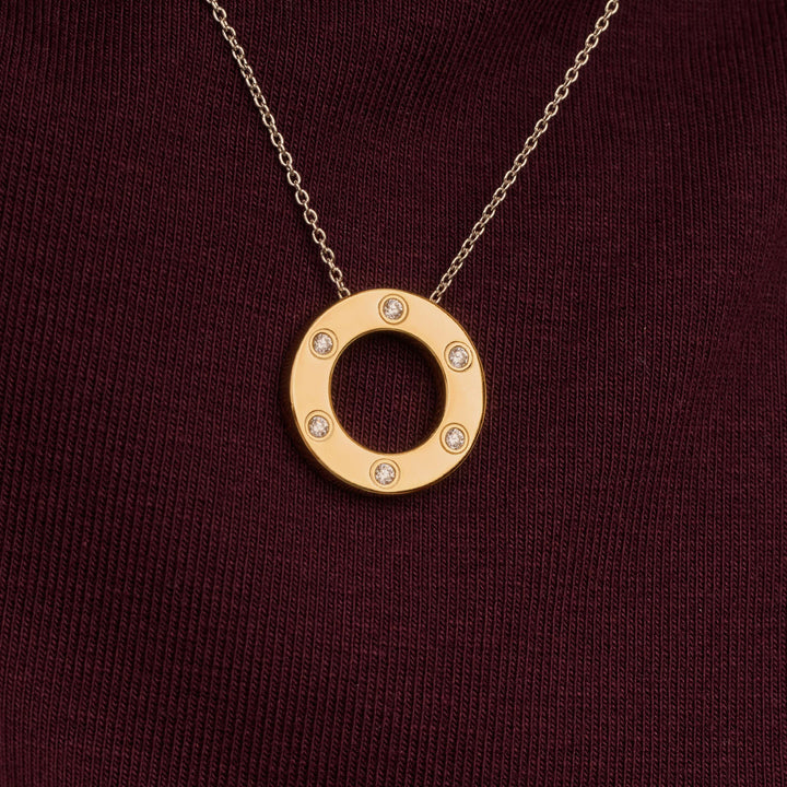 TI SENTO - COLLANA ARGENTO DORATO PENDENTE CERCHIO CON ZIRCONI INCASTONATI