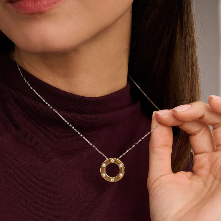 TI SENTO - COLLANA ARGENTO DORATO PENDENTE CERCHIO CON ZIRCONI INCASTONATI