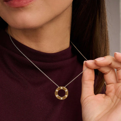 TI SENTO - COLLANA ARGENTO DORATO PENDENTE CERCHIO CON ZIRCONI INCASTONATI