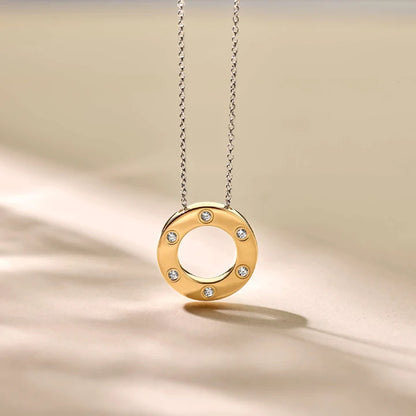 TI SENTO - COLLANA ARGENTO DORATO PENDENTE CERCHIO CON ZIRCONI INCASTONATI