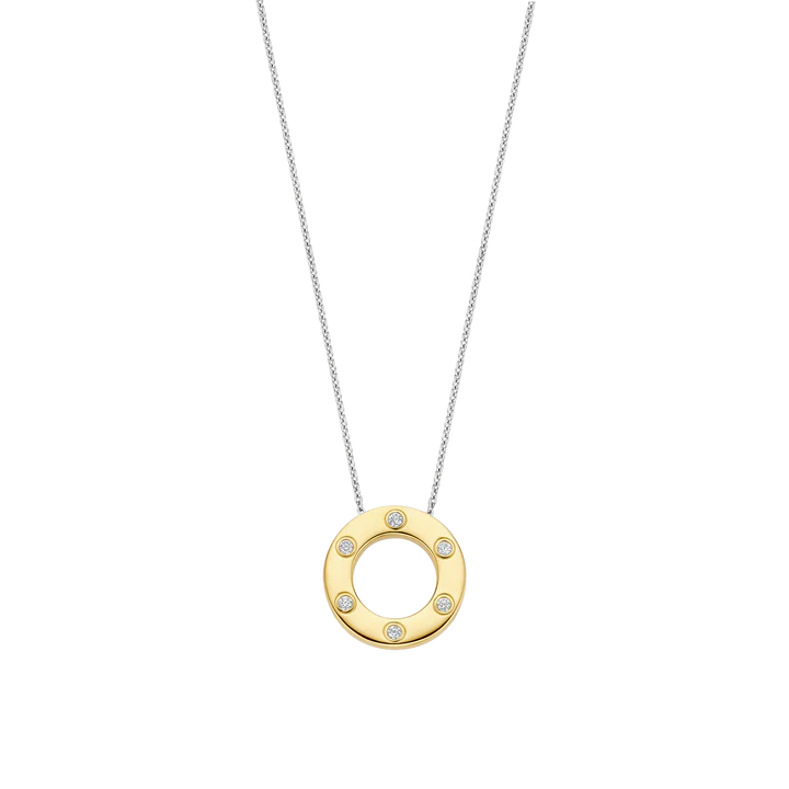 TI SENTO - COLLANA ARGENTO DORATO PENDENTE CERCHIO CON ZIRCONI INCASTONATI