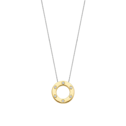 TI SENTO - COLLANA ARGENTO DORATO PENDENTE CERCHIO CON ZIRCONI INCASTONATI