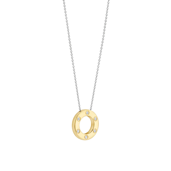 TI SENTO - COLLANA ARGENTO DORATO PENDENTE CERCHIO CON ZIRCONI INCASTONATI