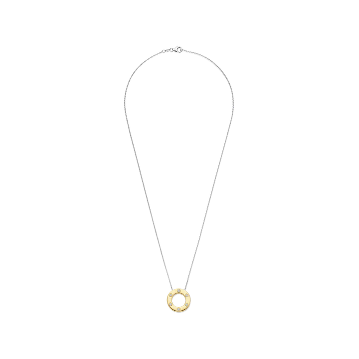 TI SENTO - COLLANA ARGENTO DORATO PENDENTE CERCHIO CON ZIRCONI INCASTONATI