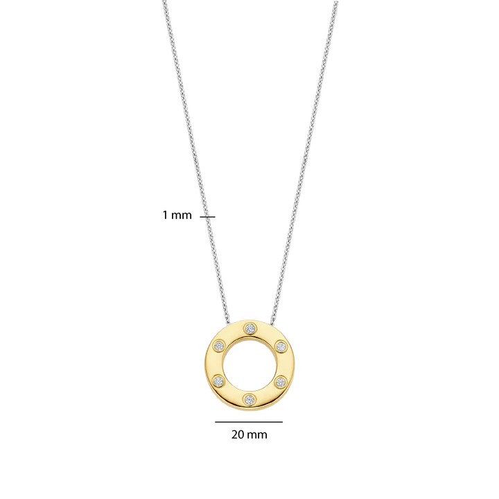 TI SENTO - COLLANA ARGENTO DORATO PENDENTE CERCHIO CON ZIRCONI INCASTONATI