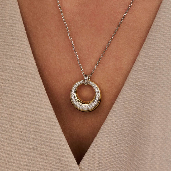 TI SENTO - COLLANA CON PENDENTE CIRCOLARE ARGENTO DORATO E ZIRCONI BIANCHI