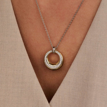 TI SENTO - COLLANA CON PENDENTE CIRCOLARE ARGENTO DORATO E ZIRCONI BIANCHI