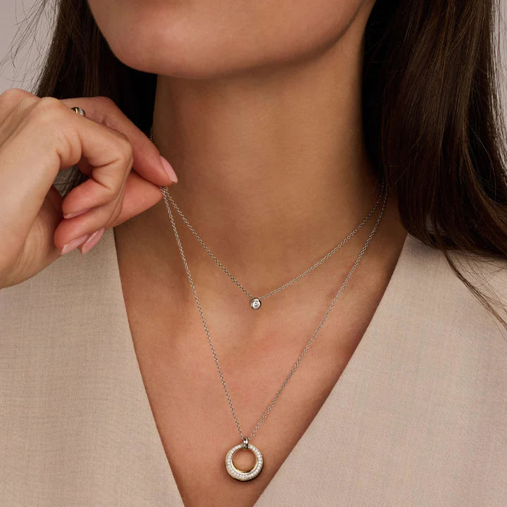 TI SENTO - COLLANA CON PENDENTE CIRCOLARE ARGENTO DORATO E ZIRCONI BIANCHI