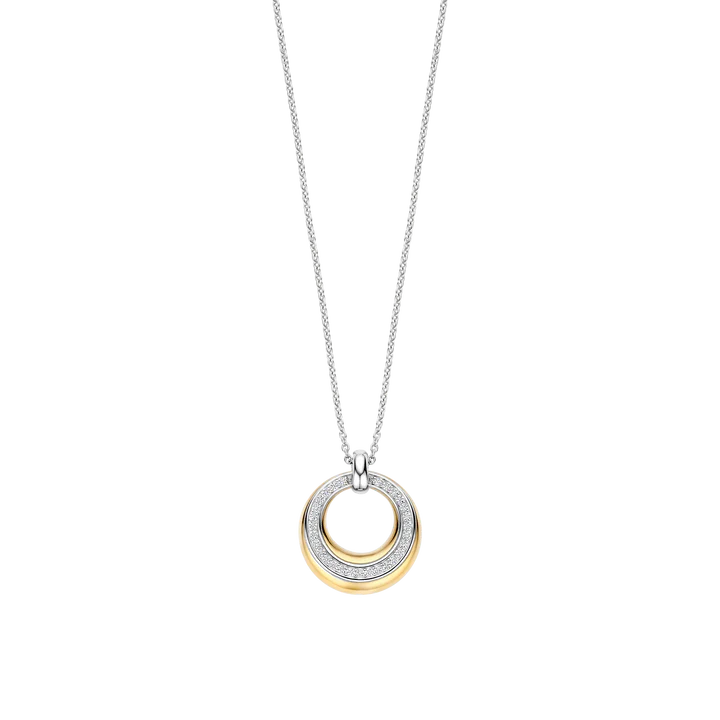 TI SENTO - COLLANA CON PENDENTE CIRCOLARE ARGENTO DORATO E ZIRCONI BIANCHI