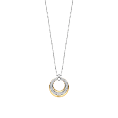 TI SENTO - COLLANA CON PENDENTE CIRCOLARE ARGENTO DORATO E ZIRCONI BIANCHI