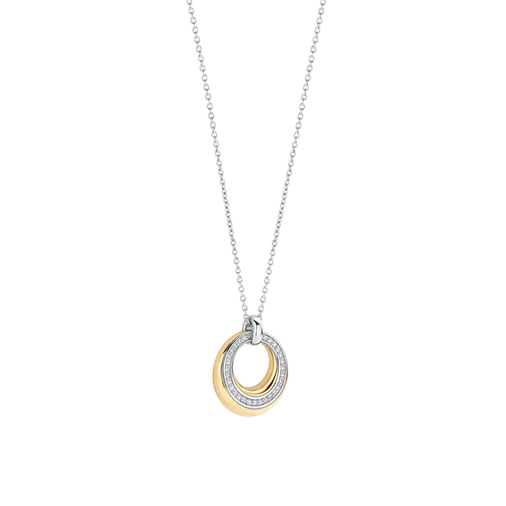 TI SENTO - COLLANA CON PENDENTE CIRCOLARE ARGENTO DORATO E ZIRCONI BIANCHI
