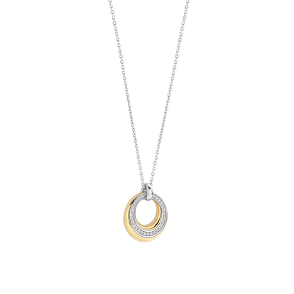 TI SENTO - COLLANA CON PENDENTE CIRCOLARE ARGENTO DORATO E ZIRCONI BIANCHI