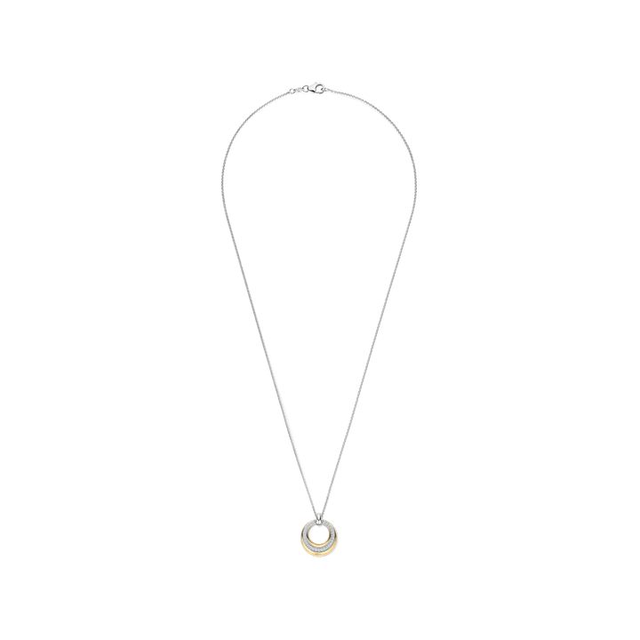 TI SENTO - COLLANA CON PENDENTE CIRCOLARE ARGENTO DORATO E ZIRCONI BIANCHI