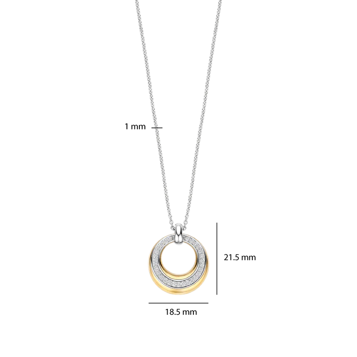 TI SENTO - COLLANA CON PENDENTE CIRCOLARE ARGENTO DORATO E ZIRCONI BIANCHI