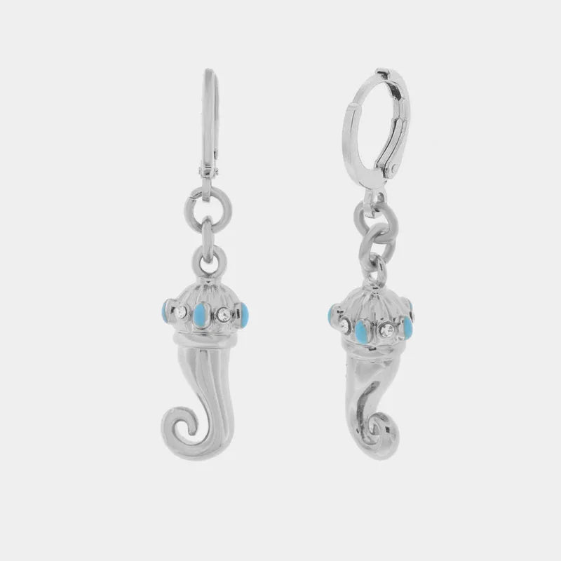 AMO NAPOLI - ORECCHINI IN METALLO CERCHIETTO PENDENTE CORNO RODIO