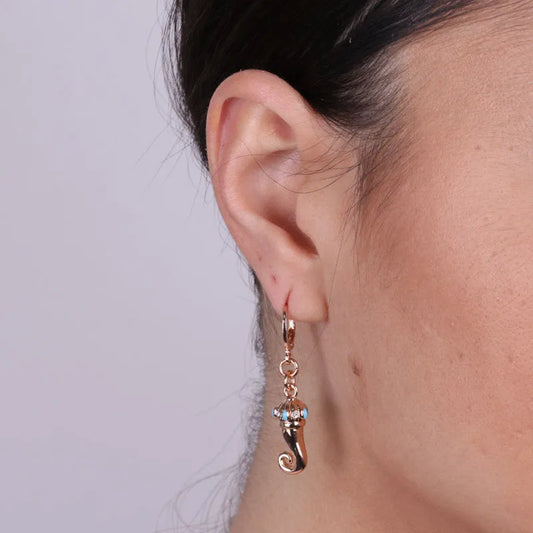 AMO NAPOLI - ORECCHINI IN METALLO ROSE' CERCHIETTO PENDENTE CORNO