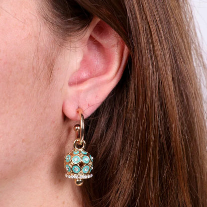 AMO CAPRI - GOLD-TONE METAL POLKA DOT BELL EARRINGS WITH TIFFANY POLKA DOTS AND CRYSTALS (Copy)