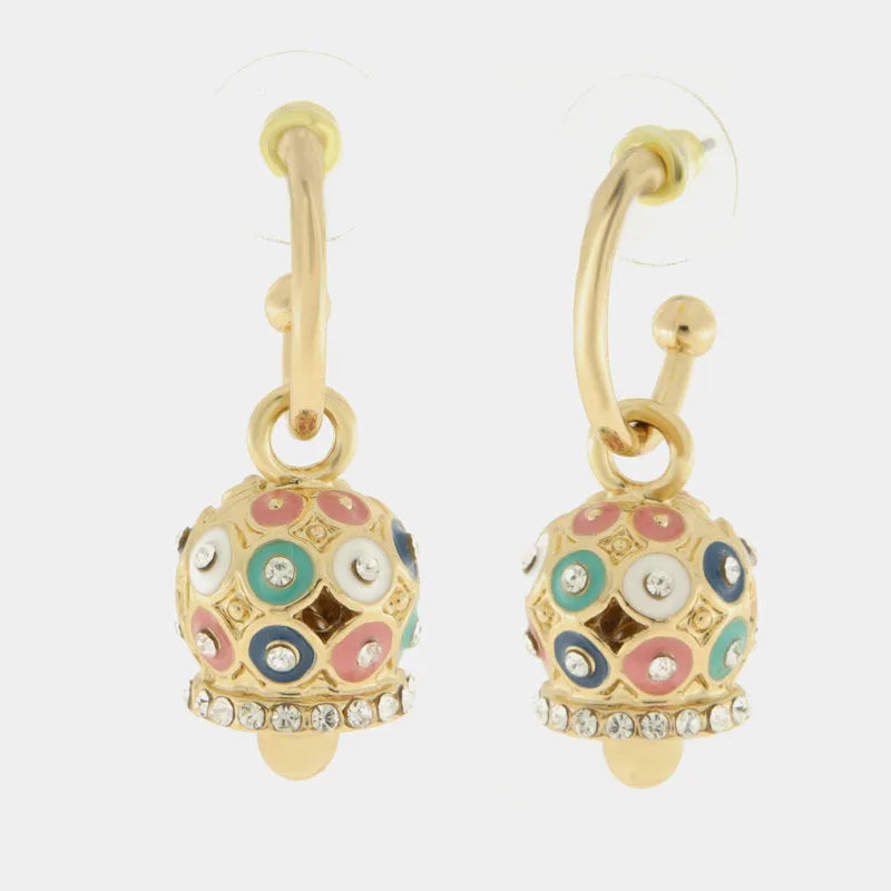 AMO CAPRI - ORECCHINI CAMPANELLE A POIS IN METALLO DORATO CON POIS E CRISTALLI