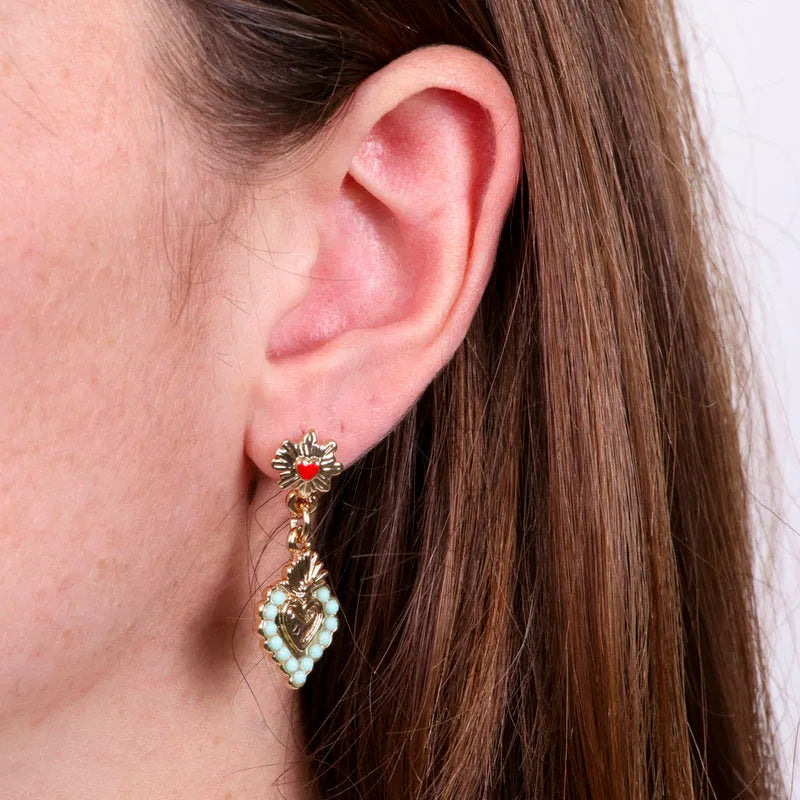 I LOVE NAPLES - GOLD METAL SACRED HEART EARRINGS