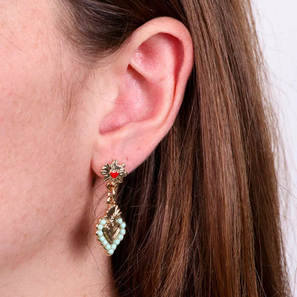 I LOVE NAPLES - GOLD METAL SACRED HEART EARRINGS