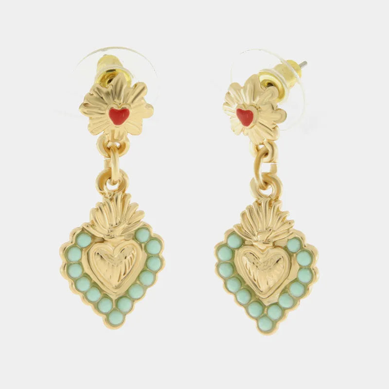 I LOVE NAPLES - GOLD METAL SACRED HEART EARRINGS