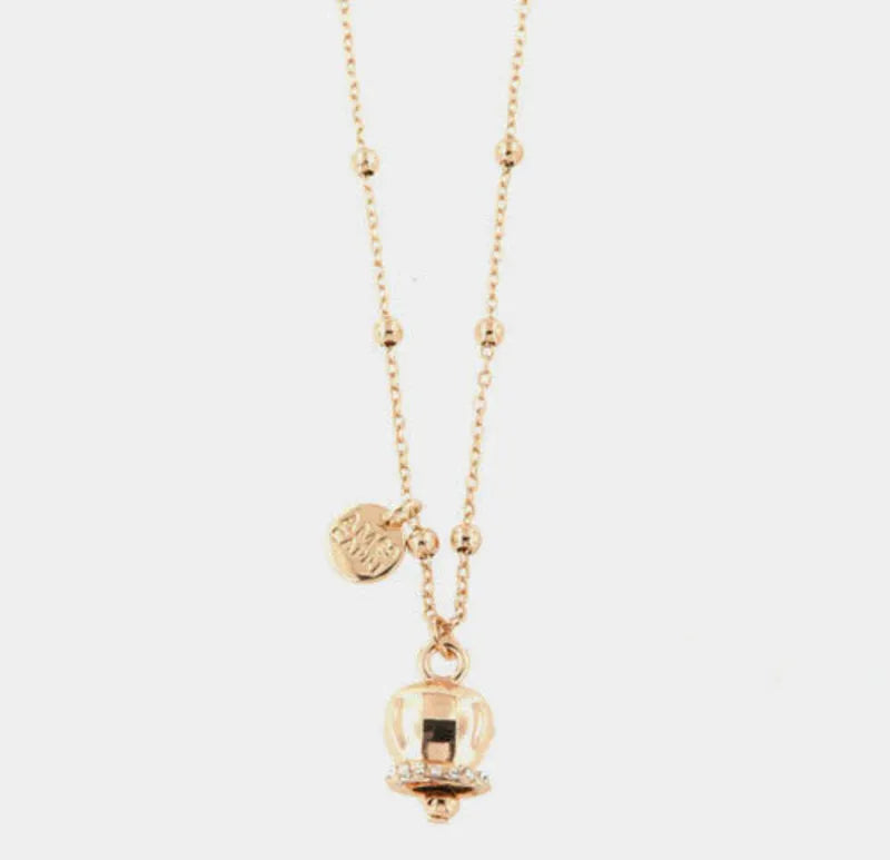 AMO CAPRI - COLLANA IN METALLO ROSE' CAMPANELLA CON CRISTALLI