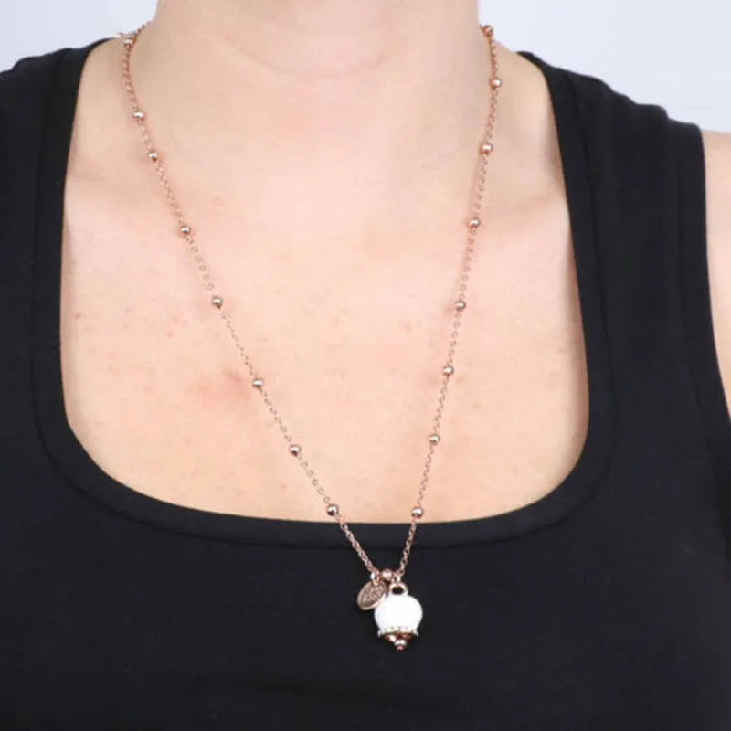 AMO CAPRI -  COLLANA METALLO ROSE' E CAMPANELLA SMALTO BIANCO