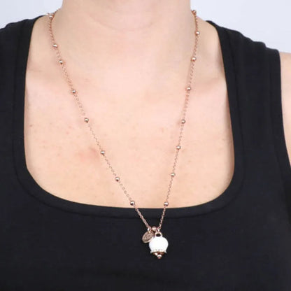 AMO CAPRI -  COLLANA METALLO ROSE' E CAMPANELLA SMALTO BIANCO
