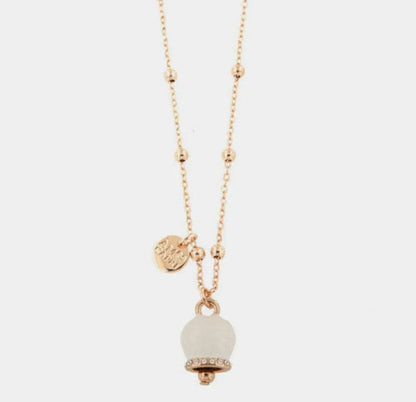 AMO CAPRI -  COLLANA METALLO ROSE' E CAMPANELLA SMALTO BIANCO