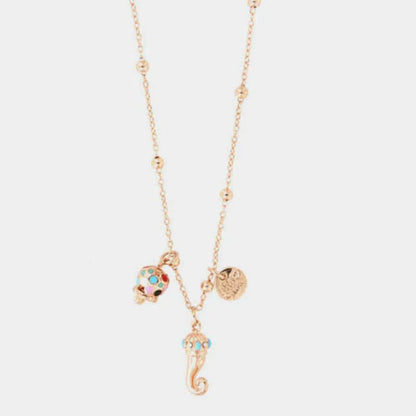 AMO CAPRI - COLLANA METALLO ROSE' CAMPANELLA E CORNO MULTICOLOR