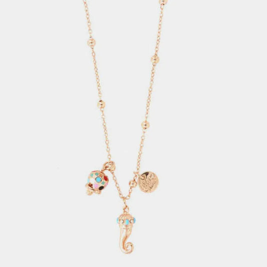 AMO CAPRI - COLLANA METALLO ROSE' CAMPANELLA E CORNO MULTICOLOR