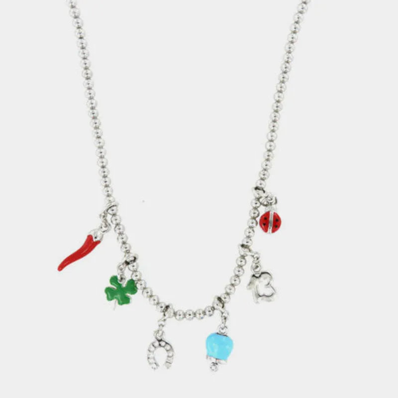 AMO CAPRI - COLLANA METALLO RODIO CHARMS PORTAFORTUNA