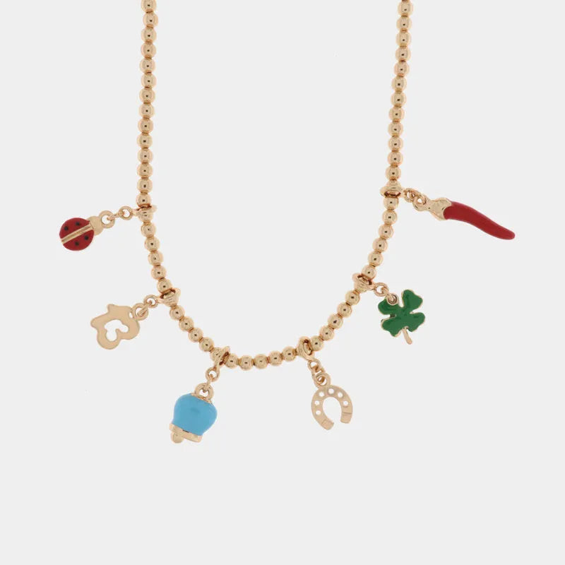AMO CAPRI -  COLLANA METALLO ROSE' E SIMBOLI NAPOLETANI