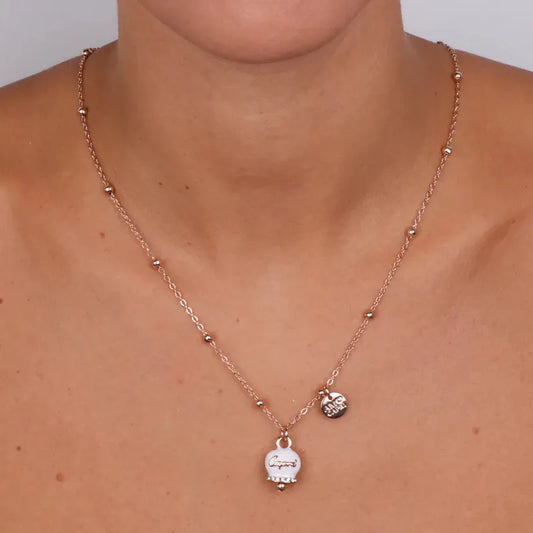 AMO CAPRI - COLLANA METALLO ROSE' CON CAMPANELLA BIANCA SCRITTA CAPRI