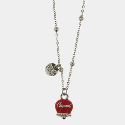 AMO CAPRI - COLLANA IN METALLO RODIO CAMPANELLA ROSSA SCRITTA CAPRI