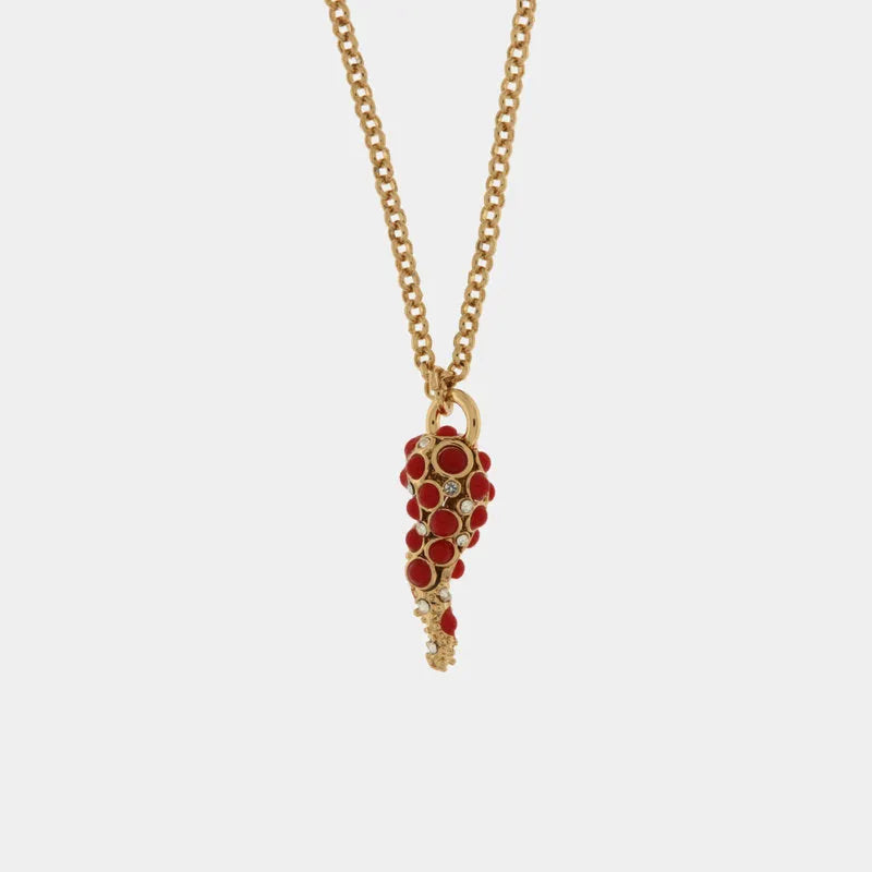 I LOVE NAPLES - GOLD-PLATED METAL NECKLACE WITH HORN AND RED BEADS