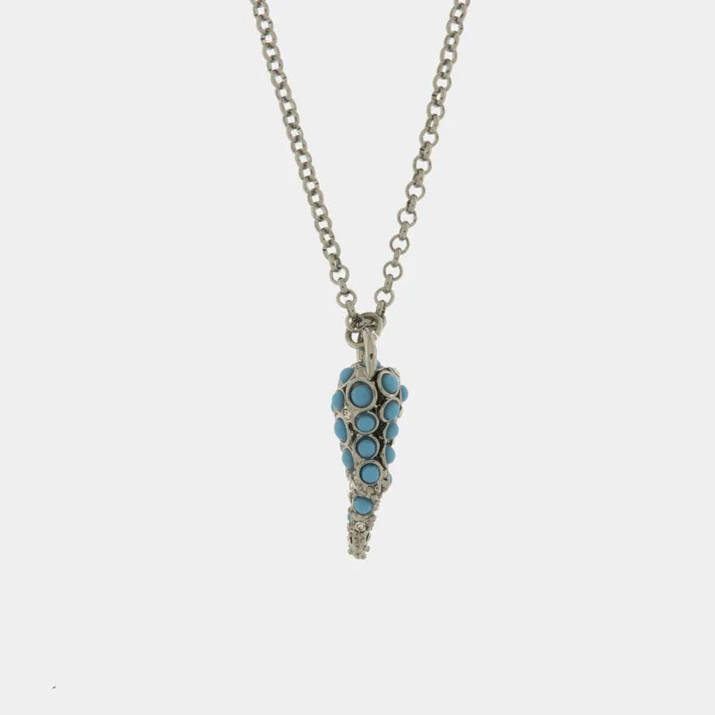 I LOVE NAPLES - RHODIUM PLATED METAL NECKLACE WITH HORN AND TURQUOISE BEADS