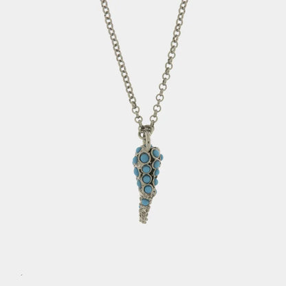 I LOVE NAPLES - RHODIUM PLATED METAL NECKLACE WITH HORN AND TURQUOISE BEADS